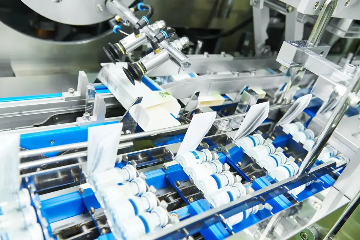 Pharmaceutical production area with high-purity stainless steel process equipment